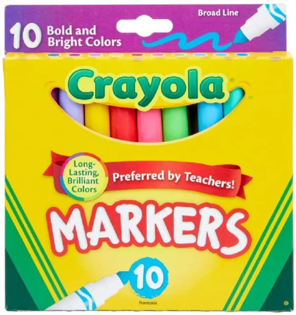 Crayola Broad Line Markers, 10 Count Assorted Bold & Bright Colors Classic Craft