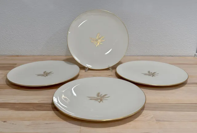 Vintage Lenox Set Of 4 “Harvest Wheat” 10 3/8”Dinner Plates Made In USA Gold Rim