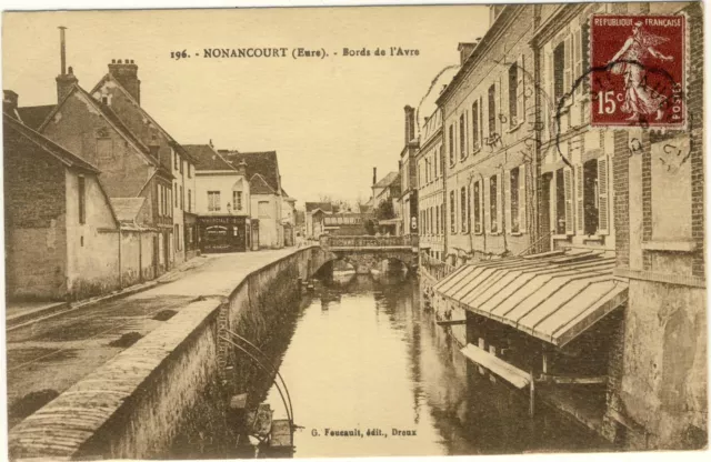 Cpa 27 Lavoir à Nonancourt en 1930 sur les Bords de l’Avre.  Dos divisé, écrit.