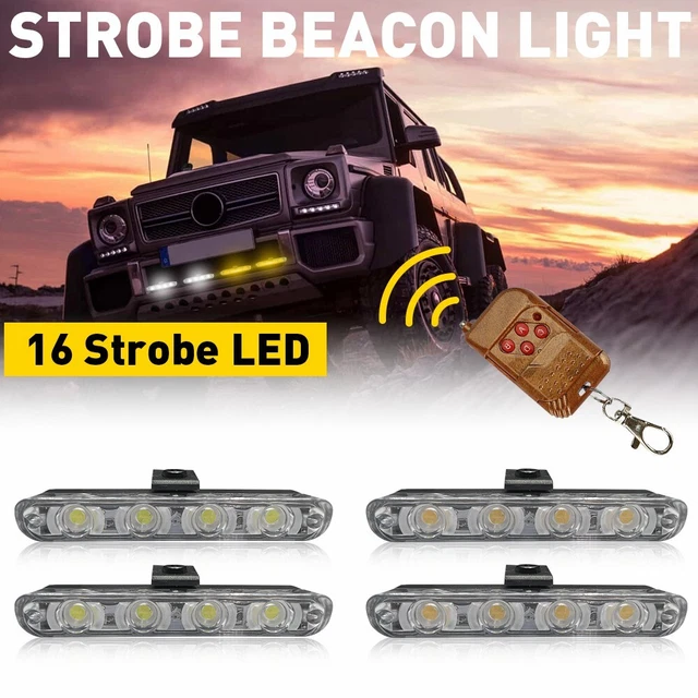 1/2Set Amber/White 4LED Car Truck Quality Hazard Flash Strobe Light Dash Warning
