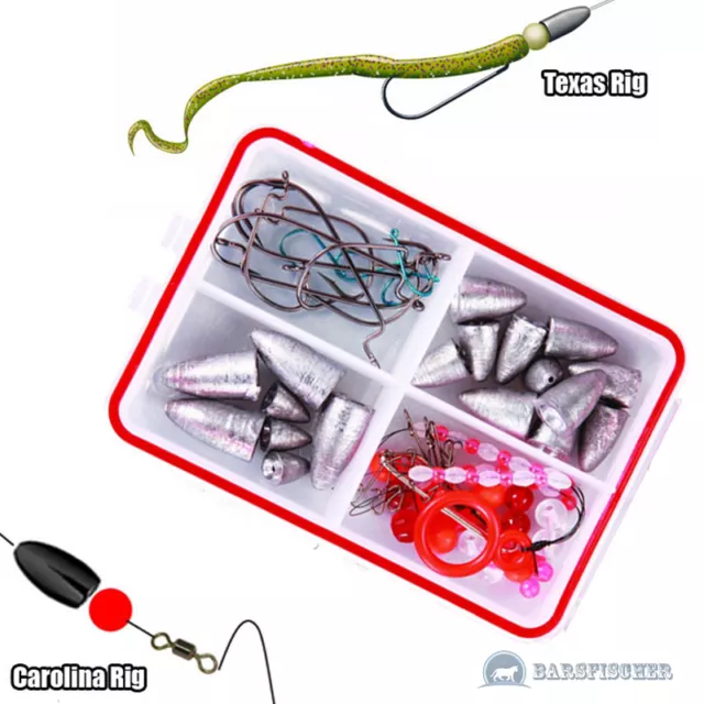 Texas Rigs & Carolina Rig Set Wormsinkerdose Mit Offset Haken Bullet Dropshot Bf