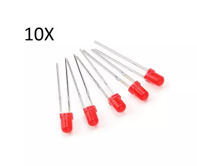 10X LED DIODI 3mm rosso luce diffusa circuito arduino elettronica ultraluminosi