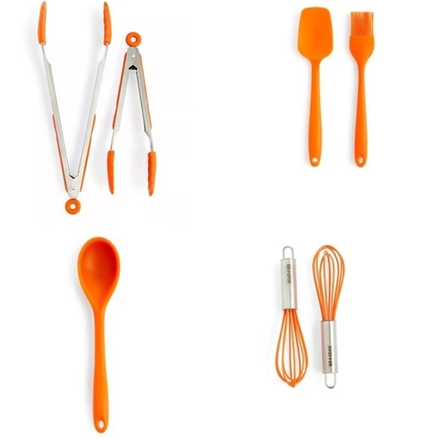 Art & Cook Mini Whisks Spatula Basting Brush,10.5" silicone Solid Spoon 12"Tongs