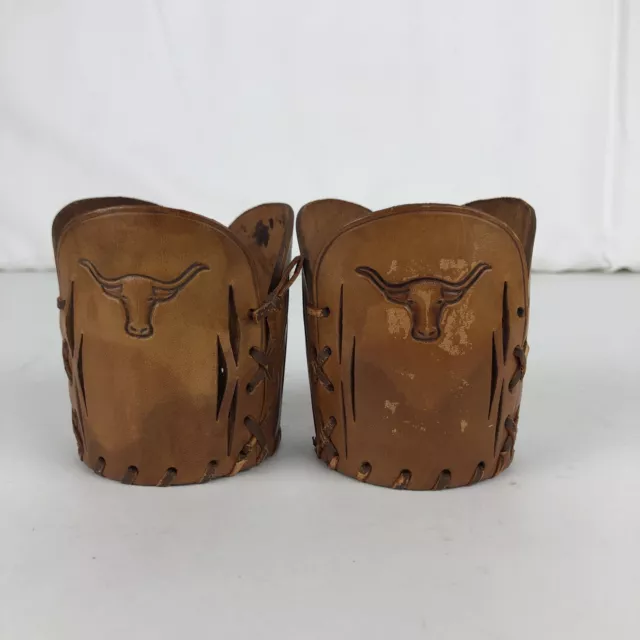 VTG Leather Cup/Shot Glass Holders Country Western Longhorn Design Set Of 2