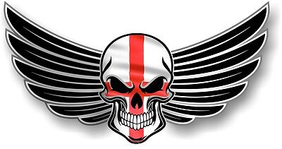 ALATA Biker Skull Wings & St Georges Cross Inghilterra Bandiera Auto Moto Adesivo Decalcomania