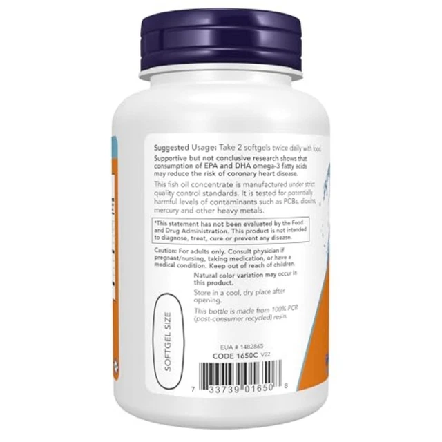 NOW SUPPLEMENTS, OMEGA-3, Molecularly Distilled, 100 Softgels £29.14 ...