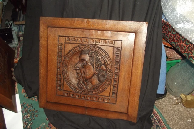 antique vintage oak carved oak door Panel 17" x 16"