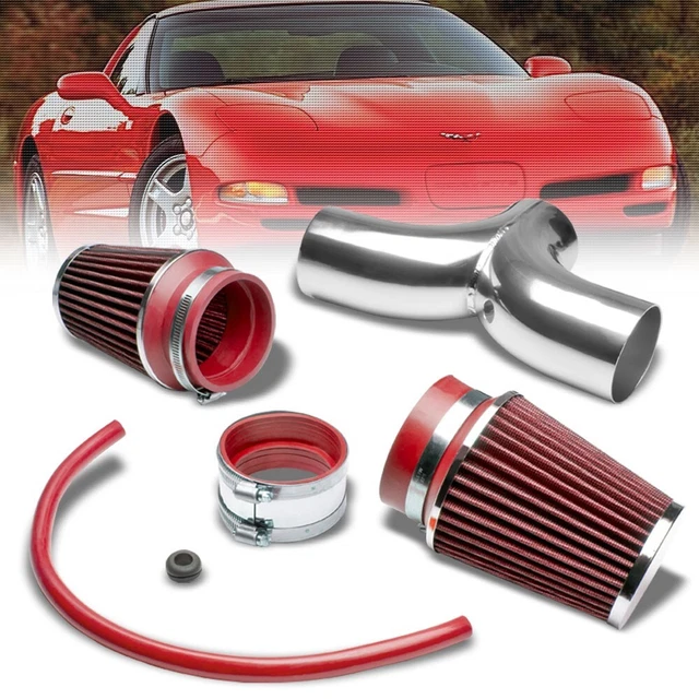 DUAL SHORTRAM AIR Intake Pipe+ Red Filter for Chevy 9704 Corvette C5