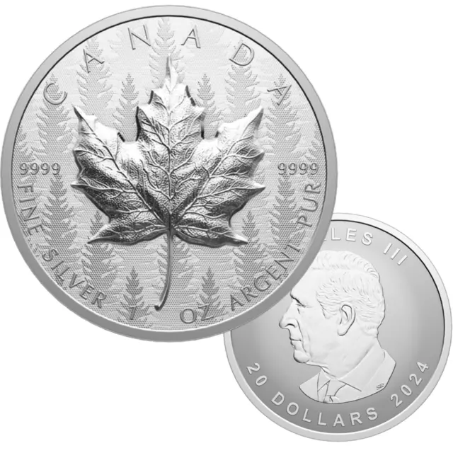 2024 Canada SML $20 Ultra High Relief Silver Maple Leaf 99.99% Pure Silver Coin