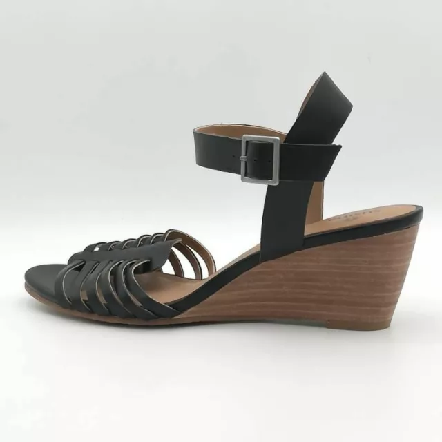 Susina Womens Terra Ankle Strap Sandals Black Wedge Heel Buckle 8.5 M New