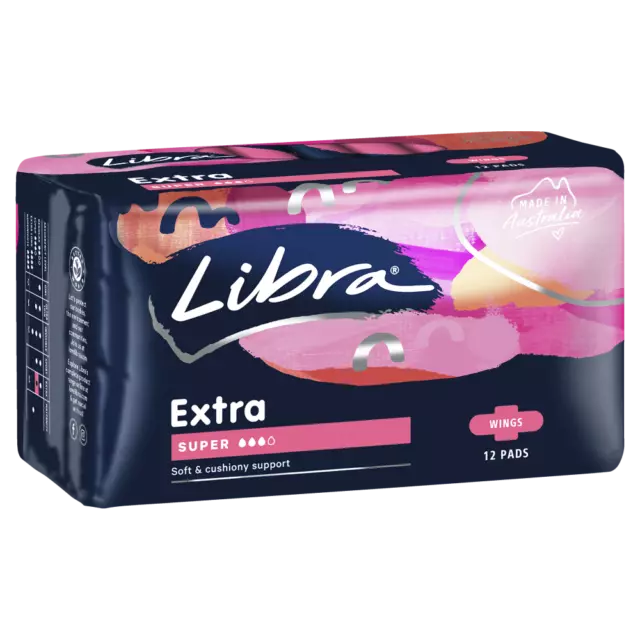 Libra Extra Super with Wings 12 Pads Soft & Cushiony Support BodyFit Shape