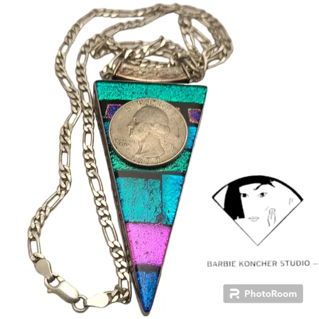 Great BARBIE KONCHER Sterling Silver & kaleidoscope Glass Pendant Necklace 3