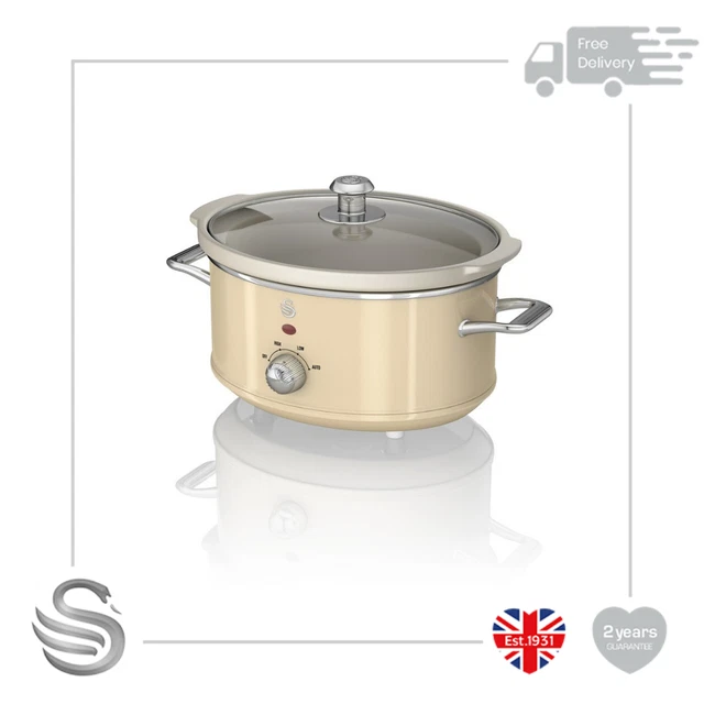SWAN RETRO SLOW Cooker Cream 3.5L SF17021CN Crockery Pot Glass Lid 200W