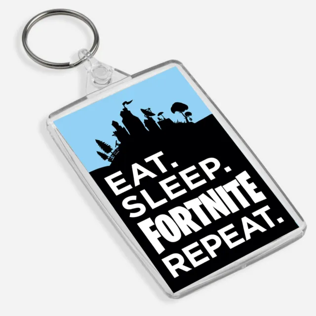 FORTNITE - EAT SLEEP REPEAT - Large Keyring & Bag Tag Battle Royale - Limited Ed