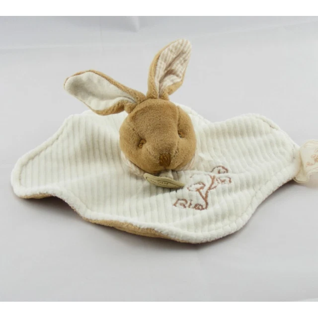 Doudou et compagnie bio plat lapin blanc marron fleur - 4903