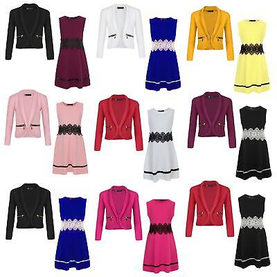 Girls Zip Pocket Blazer Jacket Bundle with Lace Waist Sleeveless Dress Pack of 2