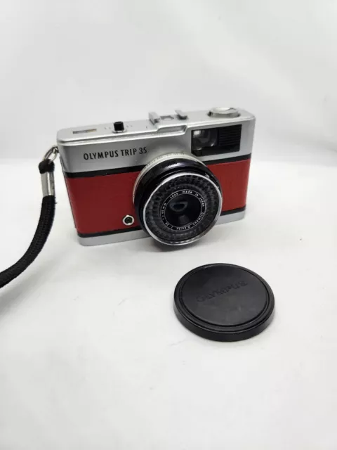 Olympus Trip 35 Film Camera w/ Zuiko 40mm f2.8 Lens with Red leather