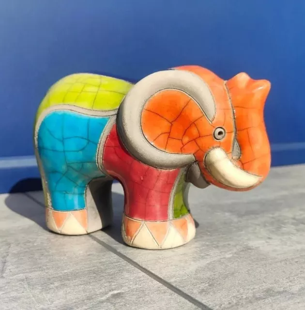 6 Zoll lange südafrikanische Raku Studio Kunst Keramik Elefant Figur Tier handgefertigt