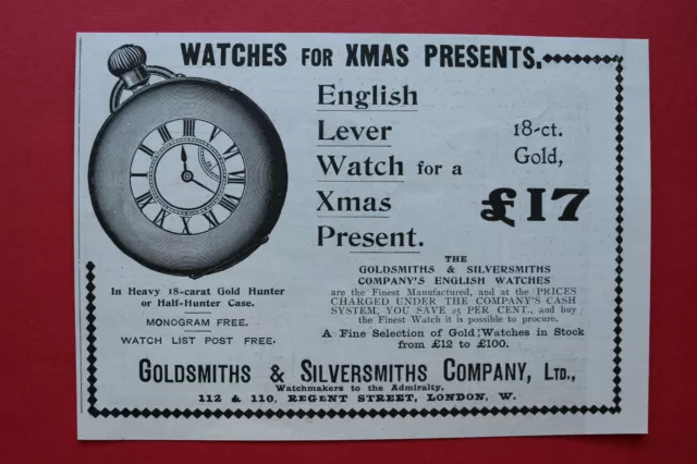 WL12e) Werbung Goldsmiths & Silversmiths Co 1905 Watch Taschenuhr London England