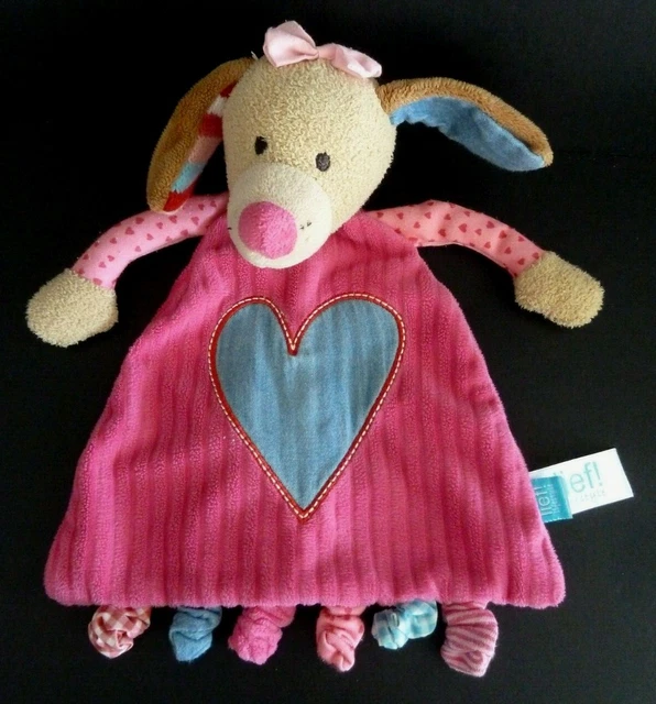 *. Doudou Plat Triangle Lief Chien Rose Fushia Beige Coeur Bleu  - Exc. Etat