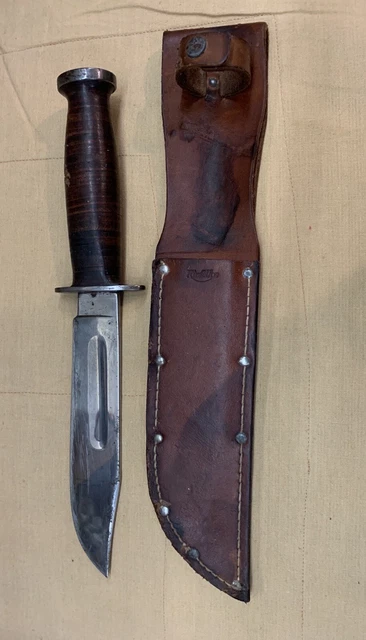 Vintage WWII Era KINFOLKS 10.5” Fighting Hunting Knife Fixed Blade & Orig.Sheath