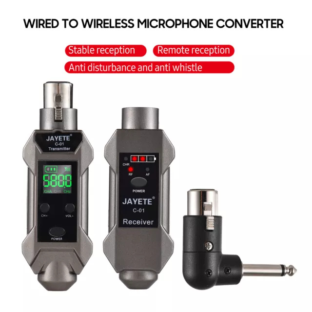 UHF Microphone Wireless System XLR Transmitter & Receiver for Dynamic Mic au