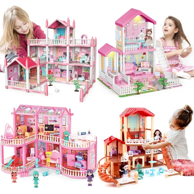 Kids Doll House Toy Princess Castle Villa Playset Pretend Playhouse w/ Furniture