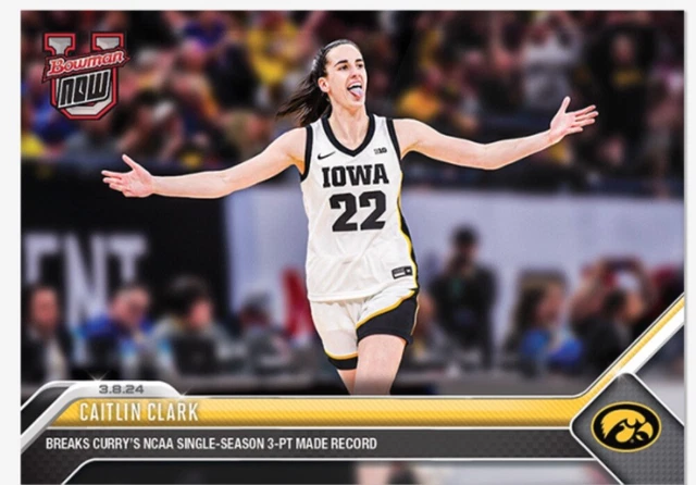 CAITLIN CLARK 2023-24 Topps Now Bowman U #63 Breaks NCAA 3 points score