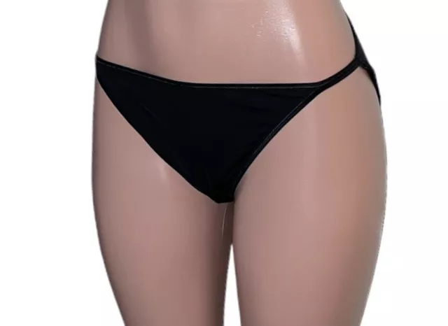 New York & Co Black Shiny Silky String Bikini Panties Womens L