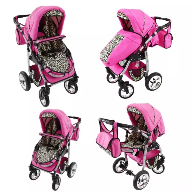 Lux4kids Poussette combinée 3en1 Siège auto Poussette Canne Nacelle Dino 3