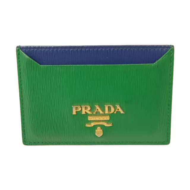 PRADA GHW Card Case Holder Leather IMC208 Verde/Bluett Green