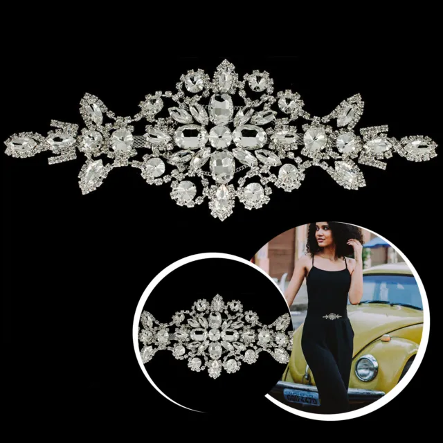 Silver Rhinestone Diamante Bridal Wedding Sew-On Motif Crystal Applique Patch