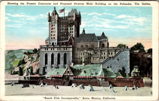 Santa Monica, CA California GABLES BEACH CLUB & Proposed HOTEL ca1920's Postcard