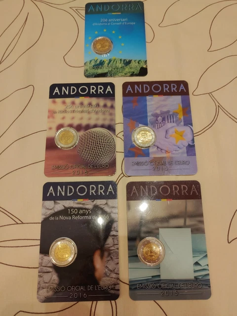 5 Coincards BU Pièces  2 Euros Commémoratives ANDORRE