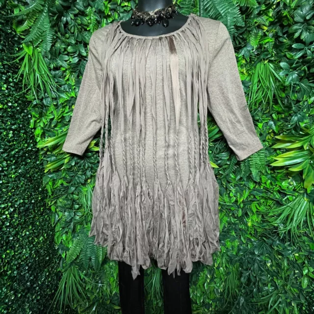 Women Tops Small Brown Braided Fringe Tasseled Accent Blouse KLOSET THERAPY 1601 2