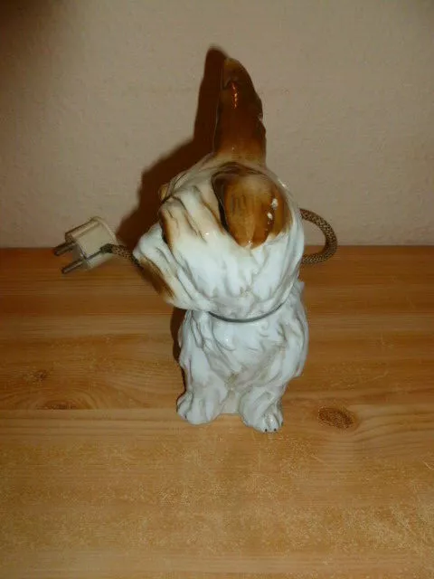 alter Porzellan Rauchverzehrer Hund Schnauzer Terrier ca. 18 cm  mit Lampe 2