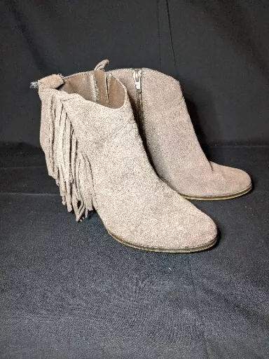 Steve Madden Ponncho Women’s Ankle Boots Fringe Western Taupe Suede Sz 8.5M