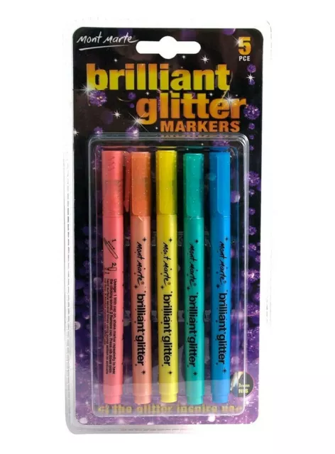 Mont Marte Glitter Markers 5pce for Drawing & Illustrating