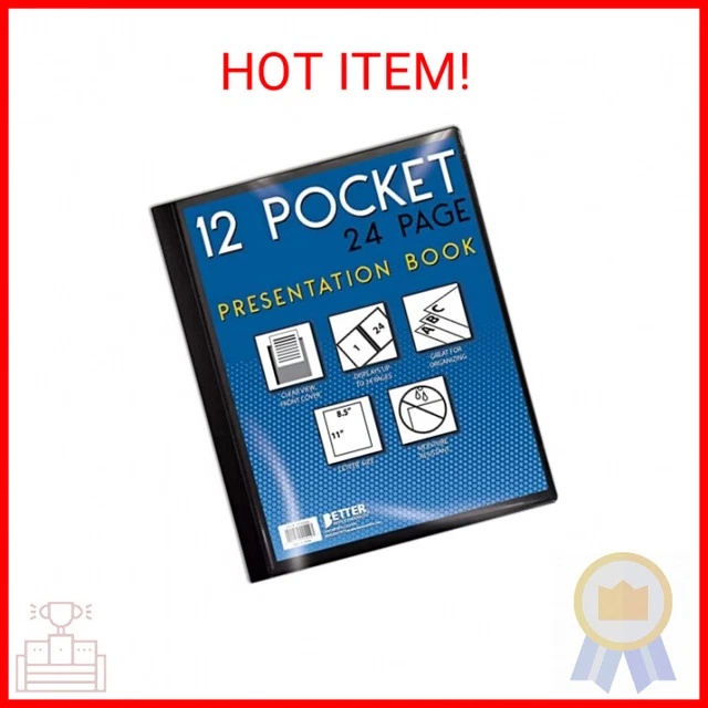 12 Pocket Bound Presentation Book, Black with Clear View Front Cover, 24 Sheet P