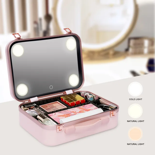 Niña Cosméticos Maquillaje Organizador Caja Maquillaje Maleta con Luces y Espejos