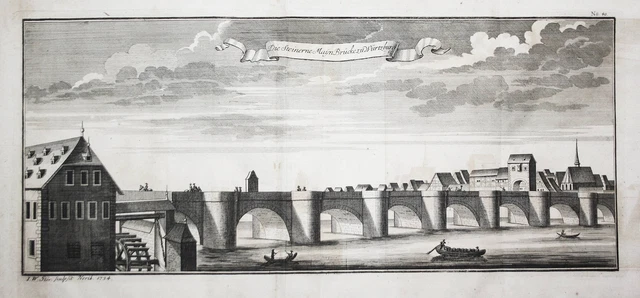 Würzburg Alte Mainbrücke Unterfranken Bayern Ansicht Kupferstich engraving 1735