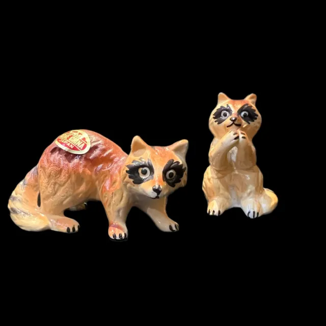 Vintage Bradley Bone China Miniature Animals Figurine- Raccoons Made In Japan