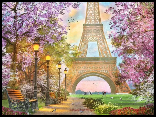 Love in Paris - DIY Chart Counted Cross Stitch Patterns Needlework DMC Color
