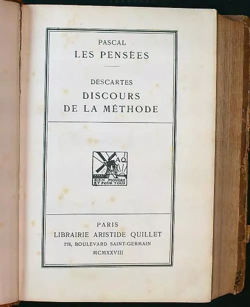 Les Pensees - Discours De La Methode Pascal - Descartes Rilegato