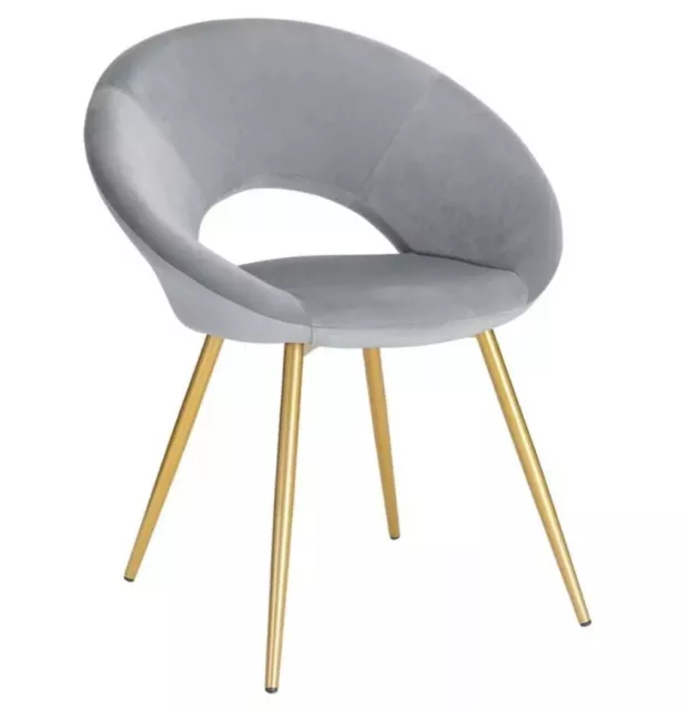 Luxury Grey Italian Stefano Velvet Stunning Accent Gold Leg Dining Chair