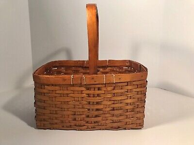 Antique American Oak Splint Market Basket Late 19th/Early 20th Century