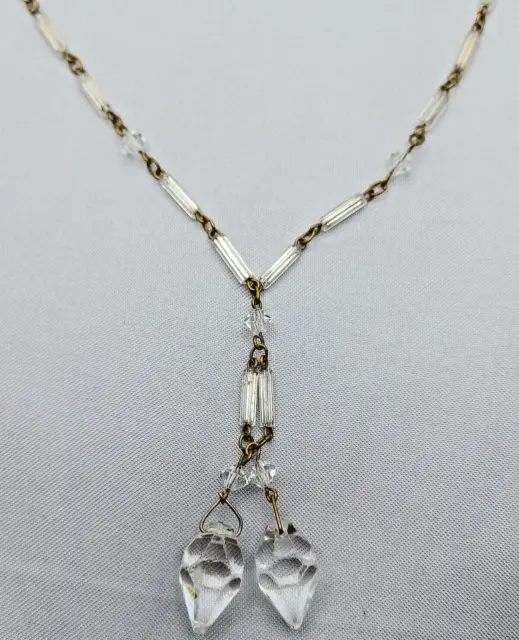 Vintage Art Deco Necklace Czech Glass Crystal Dangle Necklace