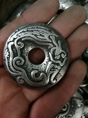 China Folk old Tibetan silver Coin Carved Ancient writing and dragon Phoenix
