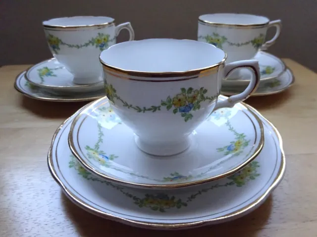 3 Vintage Salisbury Crown China -  Bone China Tea Trios