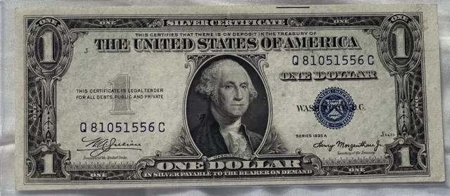 1935 Silver Certificate $1.00 note wide Right side margin ERROR No Wrinkles ￼